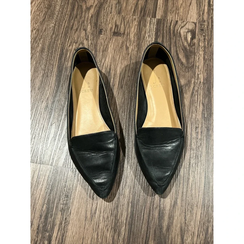 J By J. Crew Women's Pointed Loafer Leather Flat Black Shoes 8
